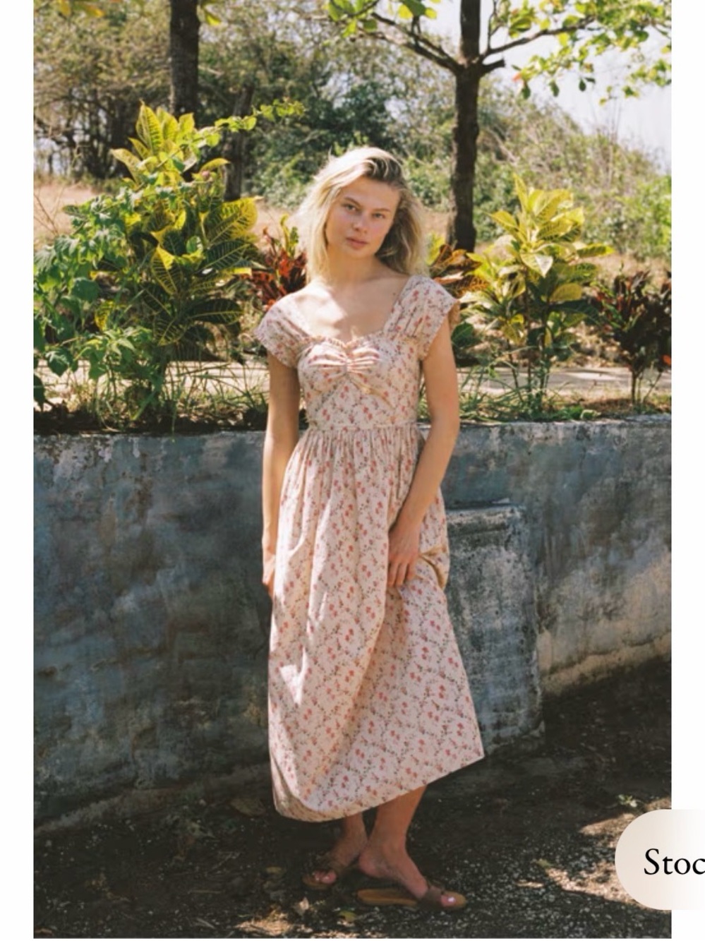 Christy Dawn Cream Floral Midi Dress with Pink Red Buds